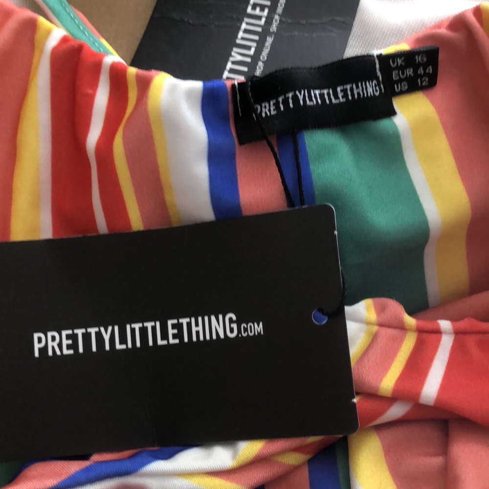 PRETTYLITTLETHING MULTI STRIPE V FRONT BRAZILIAN BIKINI/ ITSY BITSY TOP •16• NWT - Picture 15 of 17